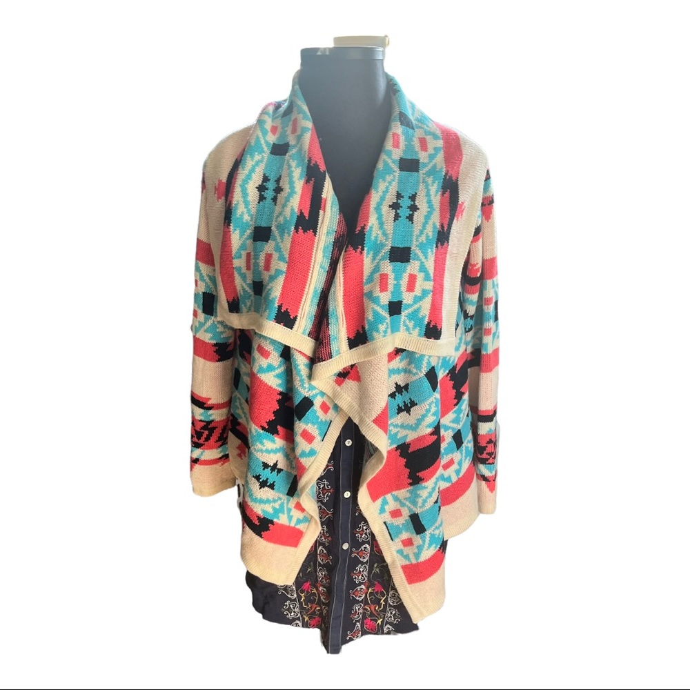 MOON COLLECTION Women's Size M MultiColored Aztec Boho Cardigan Sweater - Picture 2 of 9